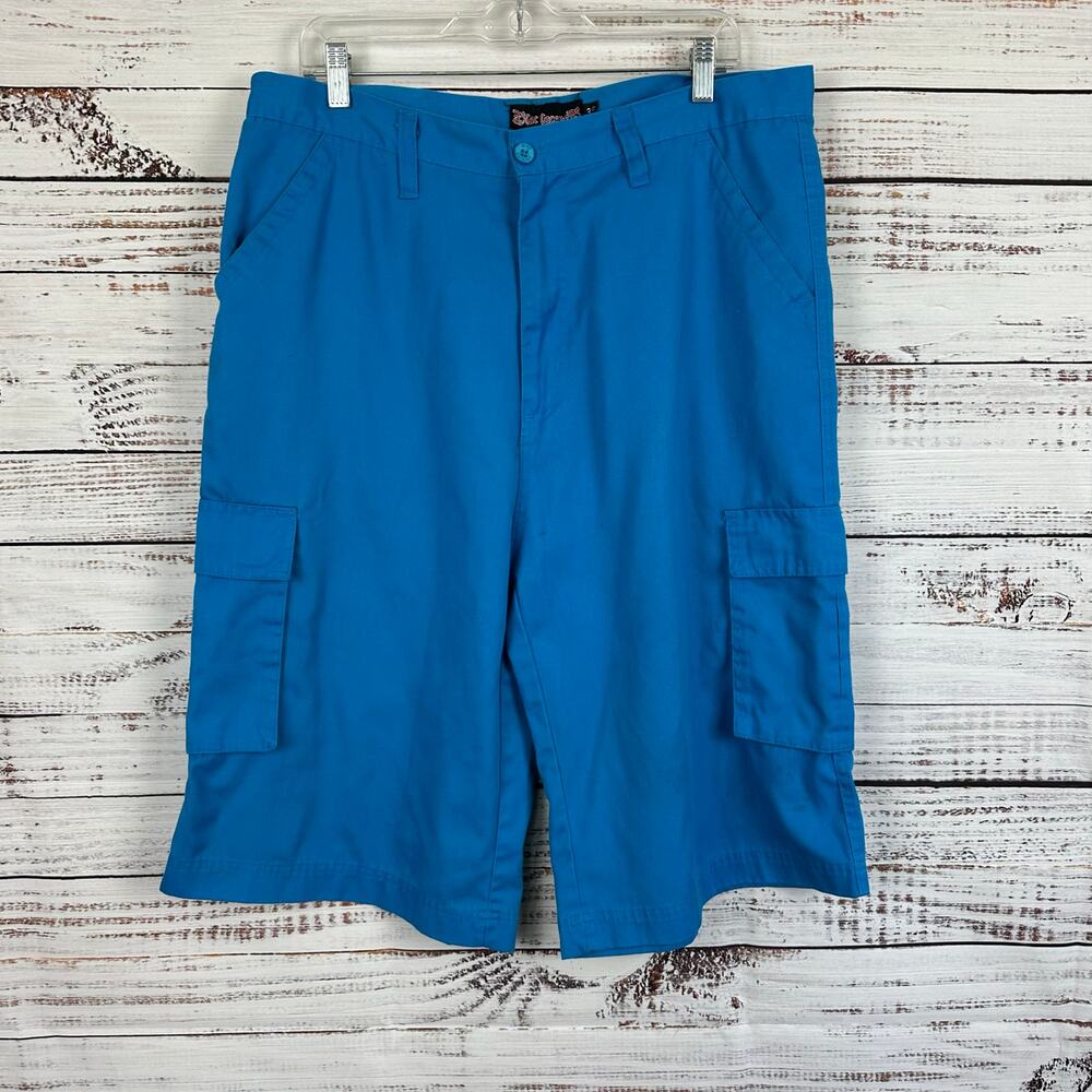 Men's VTG Y2K Blac Lacquer Blue Baggy Cotton Grunge Skater Cargo Shorts Size 36